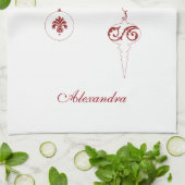 Kerst Rood Monogram Bauble Ornamenten Naam Theedoek (Gevouwen)