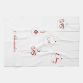 Kerst Rood Monogram Bauble Ornamenten Naam Theedoek (Horizontaal)