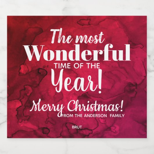 Kerst Rood naar Zwart Waterverf Mousserende Wijn L Sparkling Wijnetiket (Enkel label)