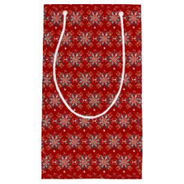 Kerst Rood Nordic Folk Snowflake Patroon Klein Cadeauzakje