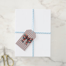 Kerst Rood Plaid Bow Gift Labels