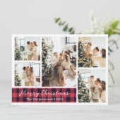 Kerst Rood Plaid Rendier Familie Fotocollage Feestdagenkaart (Staand voorkant)