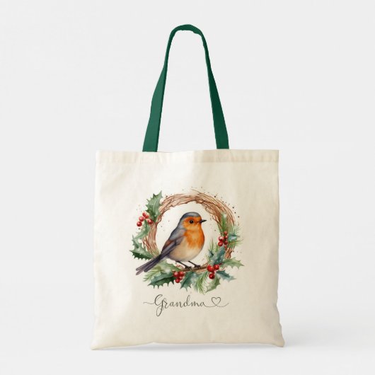 Kerst Rood Robin Oma Canvas tas (Achterkant)