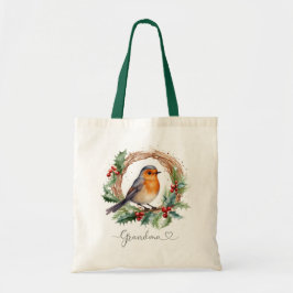 Kerst Rood Robin Oma Canvas tas