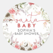 Kerst Rood & Roze Bloemen Baby shower Ronde Sticker (Voorkant)