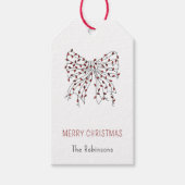 Kerst Rood String Light Bow Minimal Doodle Cadeaulabel (Voorkant)