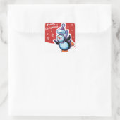 Kerst rood vierkant sticker Penguin schaatsen. (Tas)