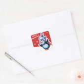 Kerst rood vierkant sticker Penguin schaatsen. (Envelop)