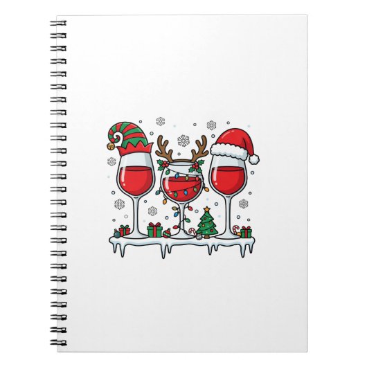 Kerst Rood Wijn Glazen Vakantie Vector Notitieboek (Voorkant)
