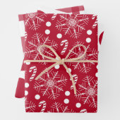 Kerst Rood & Wit 3 Cartoon Classic Patterns Inpakpapier Vel (In situ)