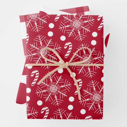 Kerst Rood & Wit 3 Cartoon Classic Patterns Inpakpapier Vel (In situ)