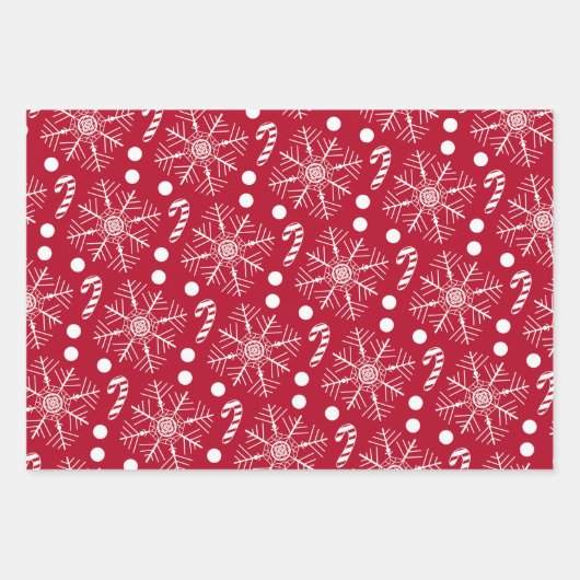 Kerst Rood & Wit 3 Cartoon Classic Patterns Inpakpapier Vel (Voorkant)