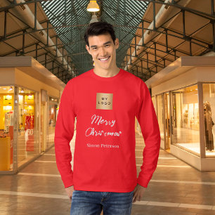 Kerst rood wit business logo naam handtekening t-shirt