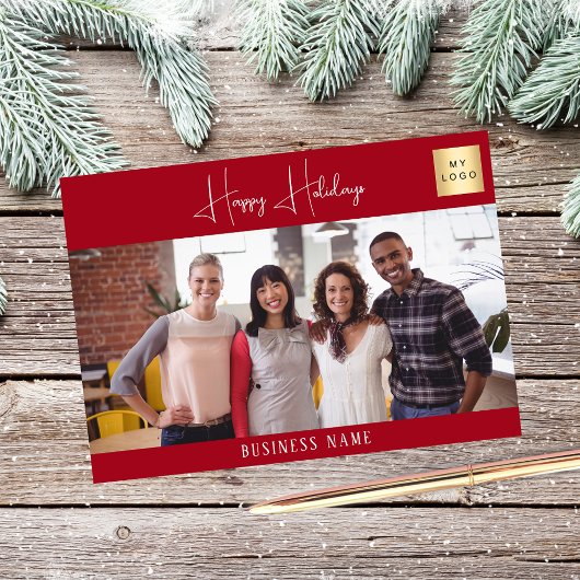 Kerst rood wit foto bedrijf logo feestdagenkaart