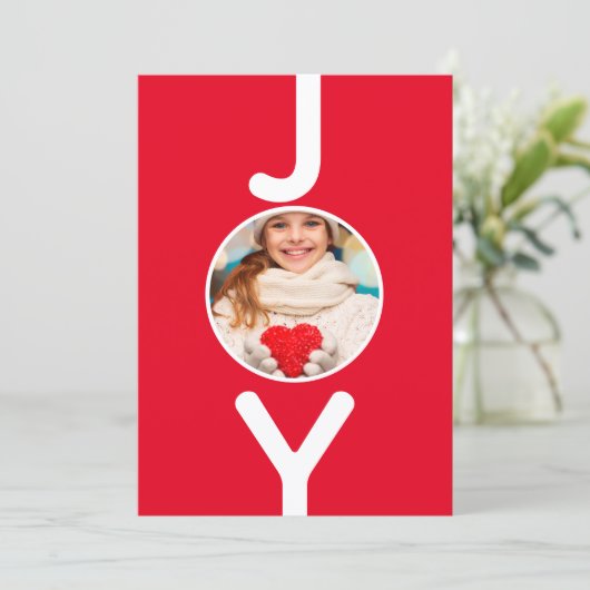 Kerst rood wit foto vreugde kaart (Staand voorkant)
