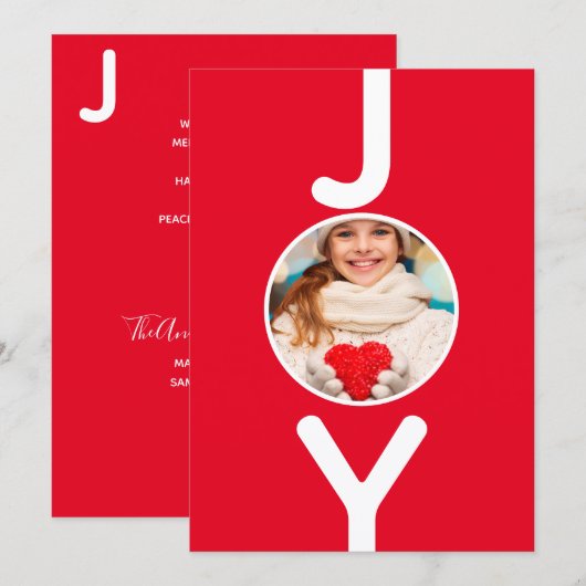 Kerst rood wit foto vreugde kaart (Voorkant / Achterkant)