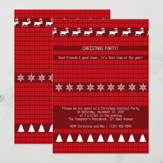 Kerst Rood Wit Gebreide Trui Kerstfeest Kaart (Voorkant / Achterkant)