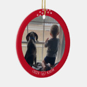 Kerst Rood Wit Gepersonaliseerd Kind Pet Foto Keramisch Ornament (Rechts)