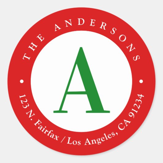 Kerst Rood Wit Groen Monogram Retouradres Ronde Sticker (Voorkant)