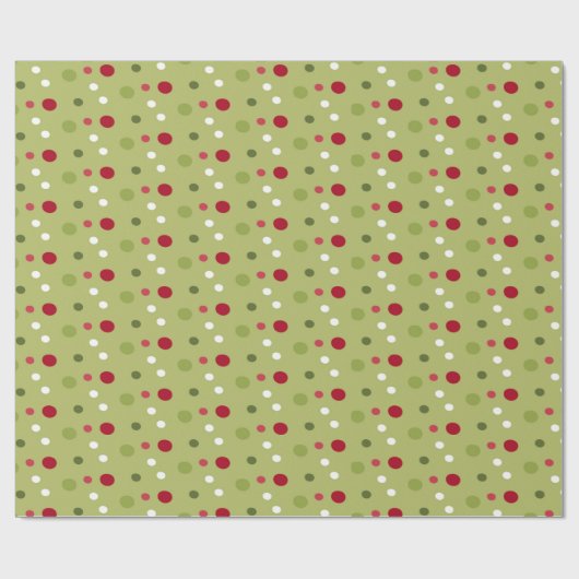 Kerst Rood, Wit Groen Stippen met Groene Achtergro Cadeaupapier (Vlak)