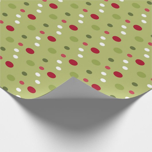 Kerst Rood, Wit Groen Stippen met Groene Achtergro Cadeaupapier (Hoek)