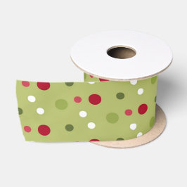 Kerst Rood, Wit Groen Stippen met Groene Achtergro Satijnen Lint
