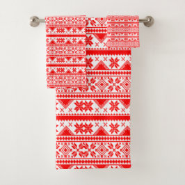 Kerst Rood & Wit Noors Sweater Patroon Bad Handdoek