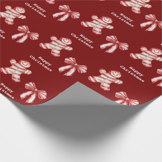 Kerst Rood Wit Pepermunt Gingerbread Cookie Cadeaupapier (Hoek)