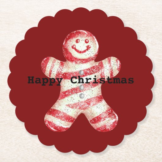 Kerst Rood Wit Pepermunt Gingerbread Cookie Kartonnen Onderzetters (Voorkant)