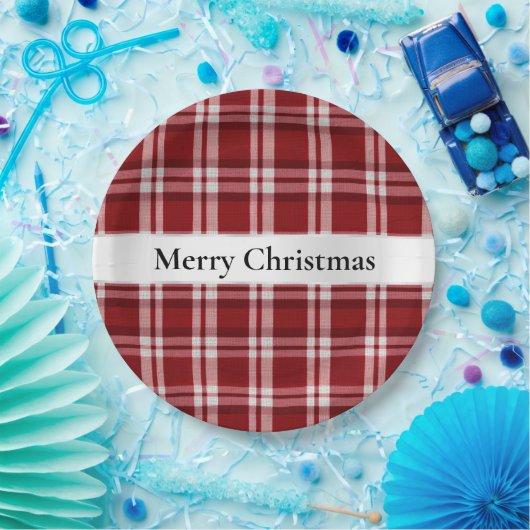 Kerst Rood Wit Plaid Papieren Bordje (Feest)