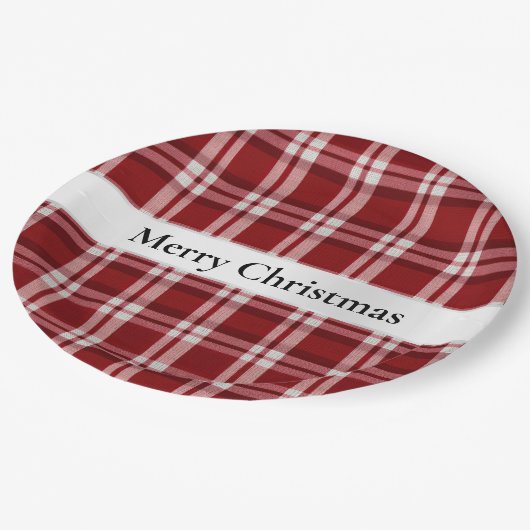Kerst Rood Wit Plaid Papieren Bordje (Gekanteld)