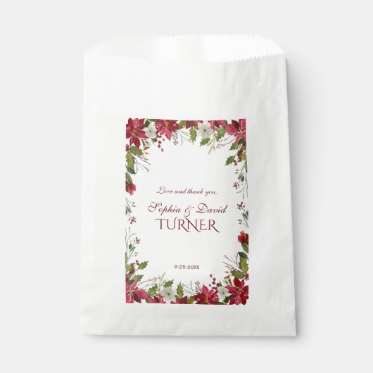 Kerst Rood Wit Poinsettia Lijst bruiloft Bedankzakje (Voorkant)