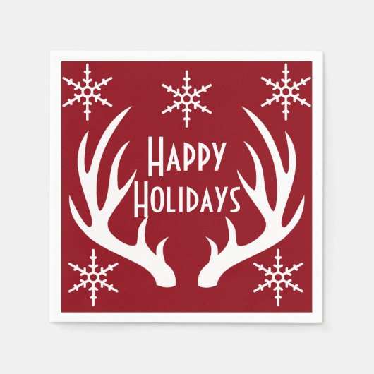 Kerst Rood & Wit Rendier Antlers Sneeuwvlokken Servet (Voorkant)