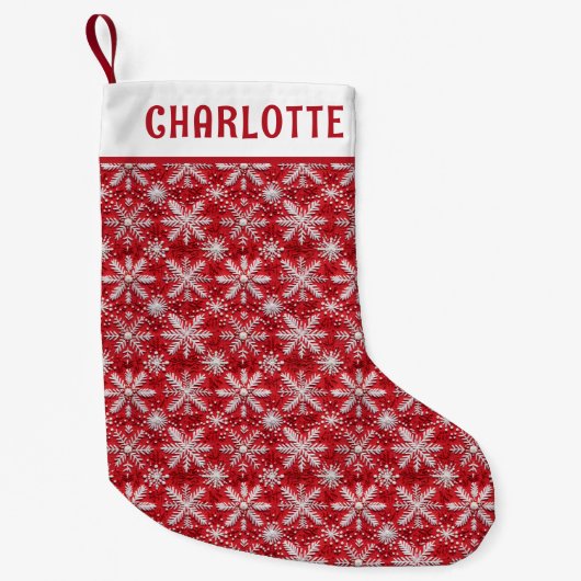 Kerst Rood Wit Sneeuwvlok Gepersonaliseerde naam Kleine Kerstsok (Voorkant)