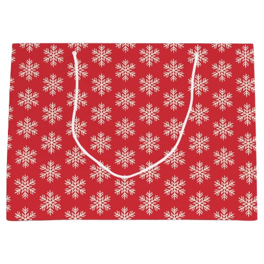 Kerst Rood & Wit Sneeuwvlokken Vakantiepatroon Groot Cadeauzakje (Voorkant)