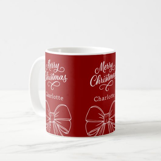 Kerst rood witte boog script koffiemok (Voorkant links)