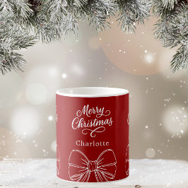 Kerst rood witte boog script koffiemok