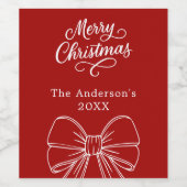 Kerst rood witte boog script wijn etiket (Enkel label)