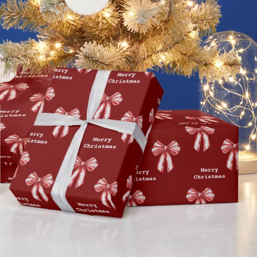 Kerst Rood Witte Pepermunt Bogen Cadeaupapier (Feestdagen)