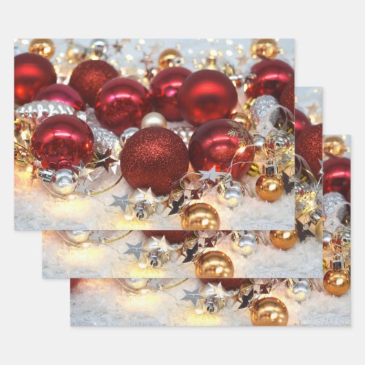 Kerst Rood & Zilver Decor Ballen Inpakpapier Vel (Set)