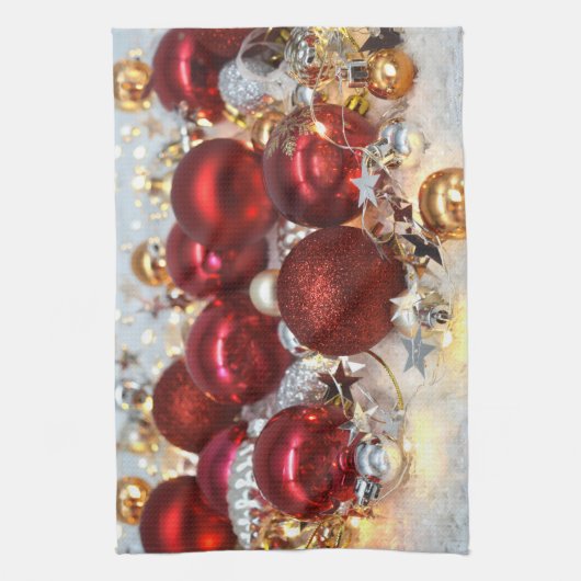 Kerst Rood & Zilver Decor Ballen Theedoek (Verticaal)