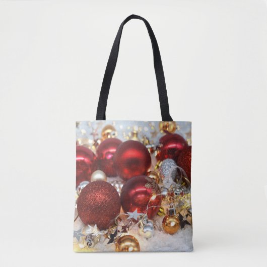 Kerst Rood & Zilver Decor Ballen Tote Bag (Voorkant)