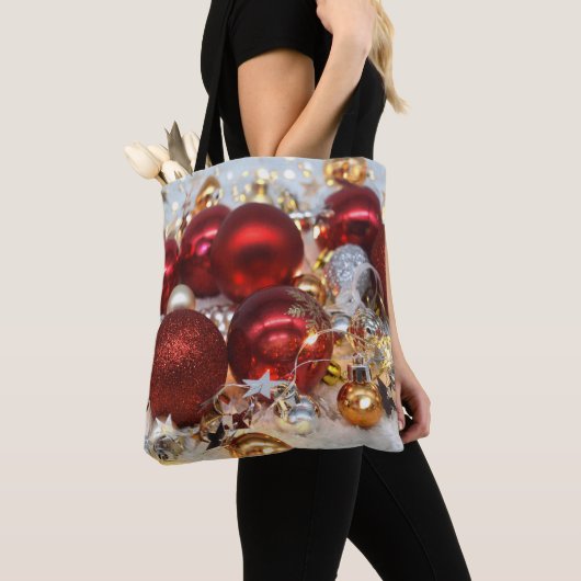 Kerst Rood & Zilver Decor Ballen Tote Bag (Dichtbij)