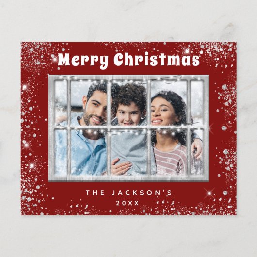 Kerst rood zilver foto venster kaart (Voorkant)