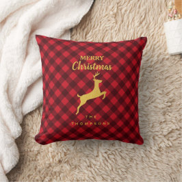 Kerst Rood & Zwart Buffalo Plaid Deer Kussen