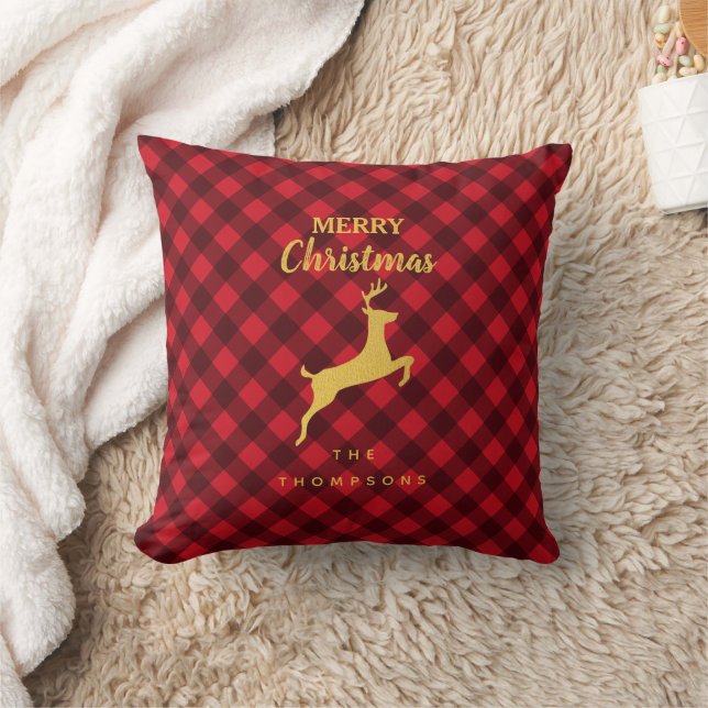 Kerst Rood & Zwart Buffalo Plaid Deer Kussen (Deken)