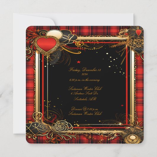 Kerst Rood Zwart en Goud Bruiloft Kaart (Achterkant)