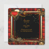 Kerst Rood Zwart en Goud Bruiloft Kaart (Voorkant)