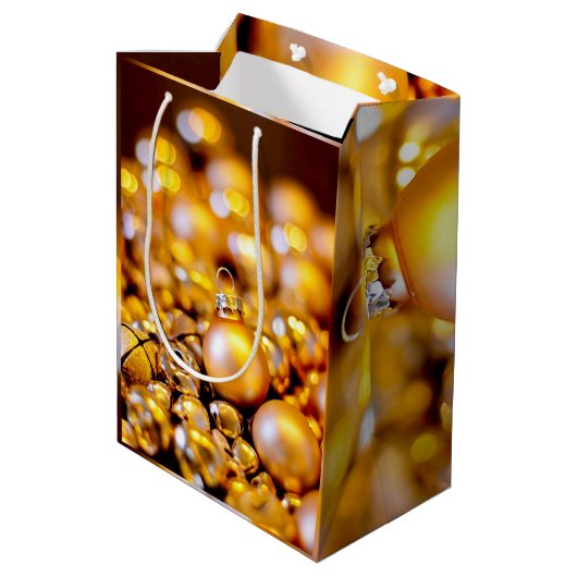 Kerst Roos Gouden Baubles Medium Cadeauzakje (Achterkant Gekanteld)