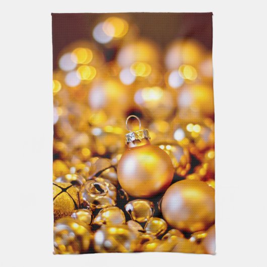 Kerst Roos Gouden Baubles Theedoek (Verticaal)